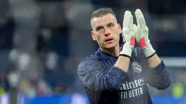 Andriy Lunin con el Real Madrid.