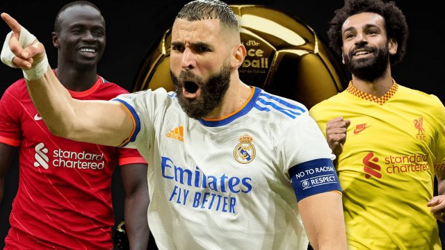 Karim Benzema junto a Mané y Salah