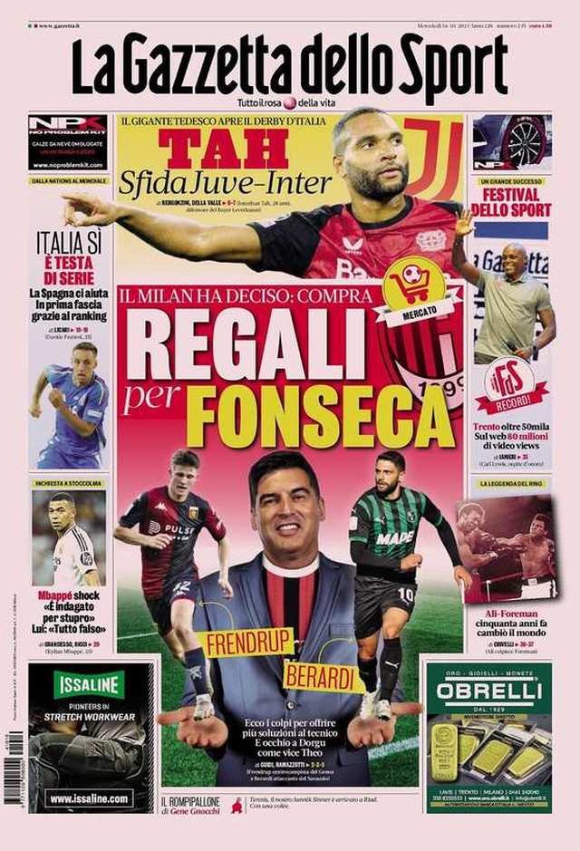 La portada de Gazzetta dello Sport