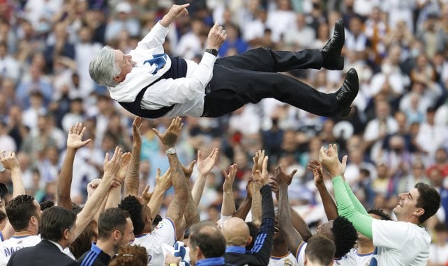 Carlo Ancelotti en la celebración de la Liga 35ª del Real Madrid