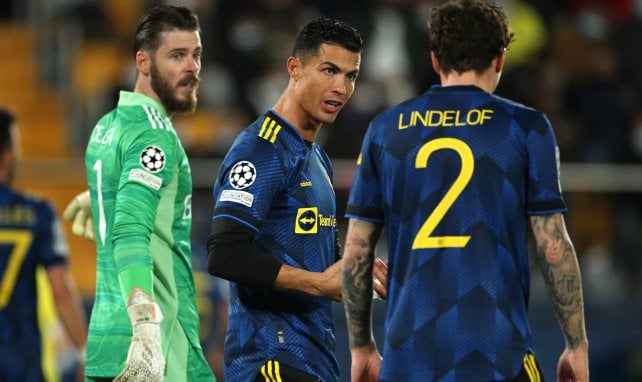 De Gea, Cristiano Ronaldo y Victor Lindelöf, en un partido de Champions League