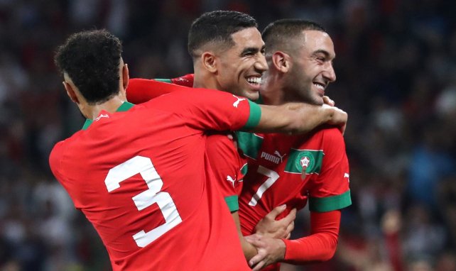 Achraf Hakimi celebra un gol con Marruecos