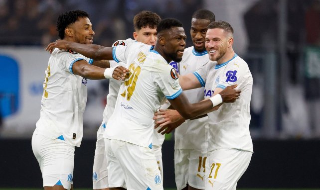 Los jugadores del Olympique de Marsella celebran un gol