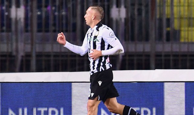 La celebración de Gerard Deulofeu tras marcar con Udinese