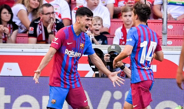 Yusuf Demir celebra una diana con el FC Barcelona