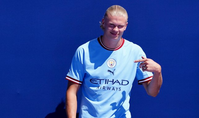 Erling Haaland, durante su puesta de largo con el Manchester City