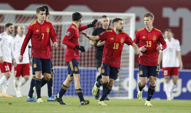 Los jugadores de España en el duelo ante Georgia