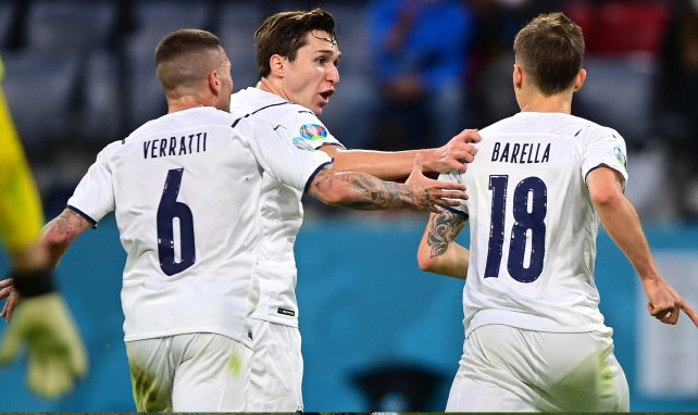 Barella celebra un gol de Italia ante Bélgica