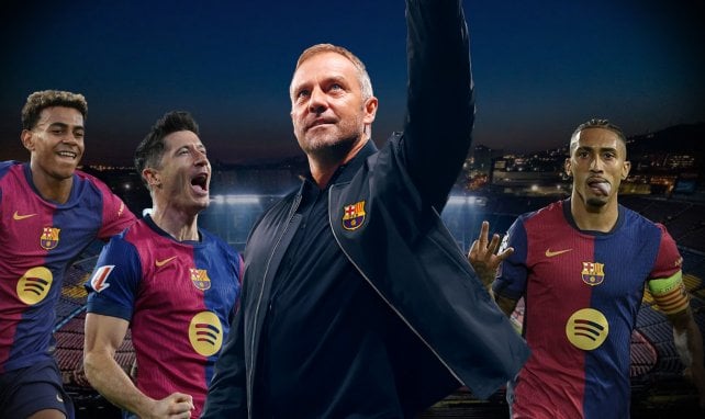 Hansi Flick junto a los jugadores del FC Barcelona