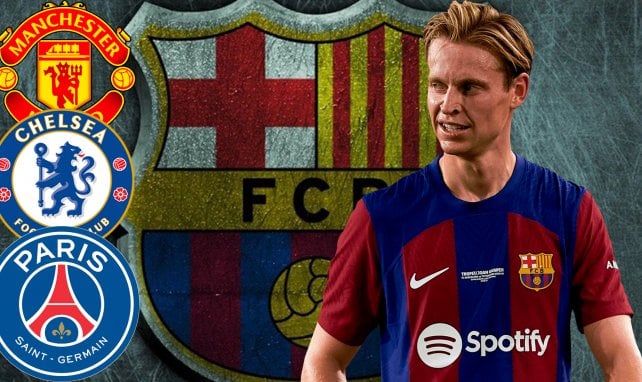 Frenkie con escudos Chelsea, PSG y MU.