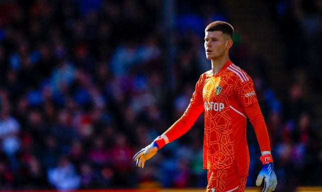 Illan Meslier, durante un partido con el Leeds United