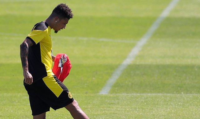 Jadon Sancho en un entrenamiento con el Borussia Dortmund