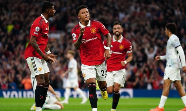 Jadon Sancho celebra un gol del Manchester United