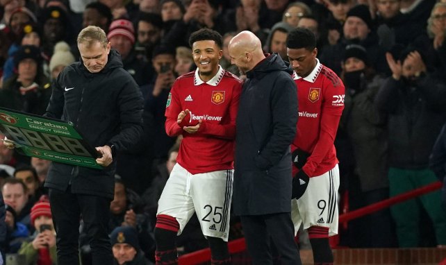 Jadon Sancho con Erik Ten Hag