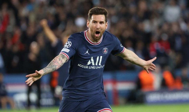 Leo Messi celebra su tanto en la Champions con el PSG