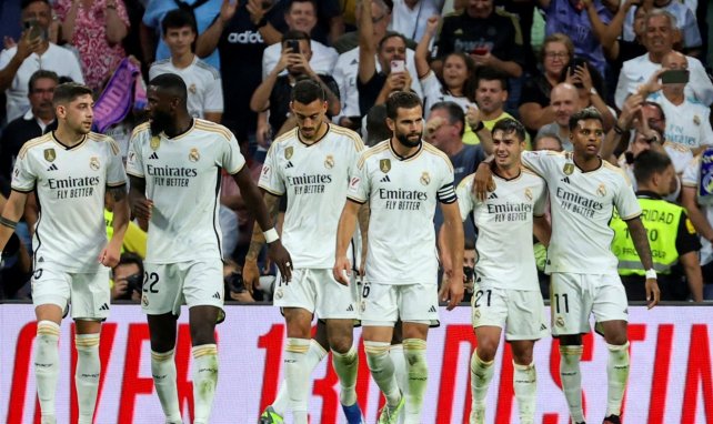 El Real Madrid celebra el gol de Brahim Díaz