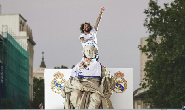 Marcelo, celebrando el título de Liga en Cibeles