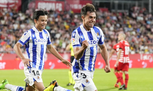 Martín Zubimendi celebra un gol con la Real Sociedad
