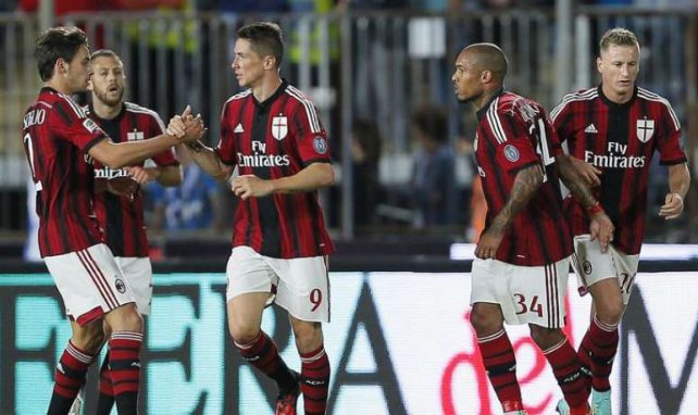 Fernando Torres celebra el único gol que ha anotado con el AC Milan