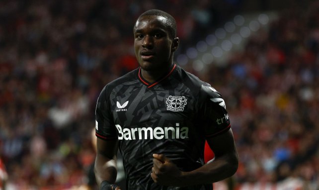 Moussa Diaby, en acción con la elástica del Bayer Leverkusen
