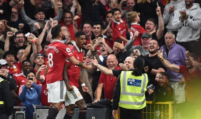 Marcus Rashford festeja su diana con el Manchester United