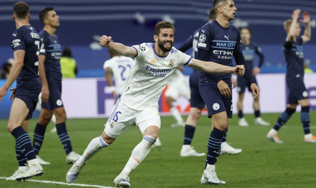 Nacho, celebrando un gol del Real Madrid contra el Manchester City