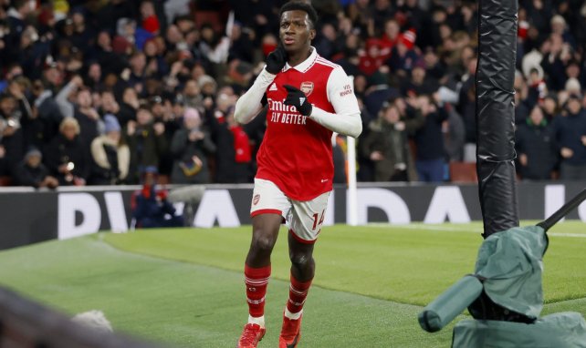 Eddie Nketiah celebra una diana con el Arsenal