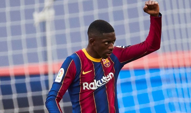 Ousmane Dembélé festeja una diana con el FC Barcelona
