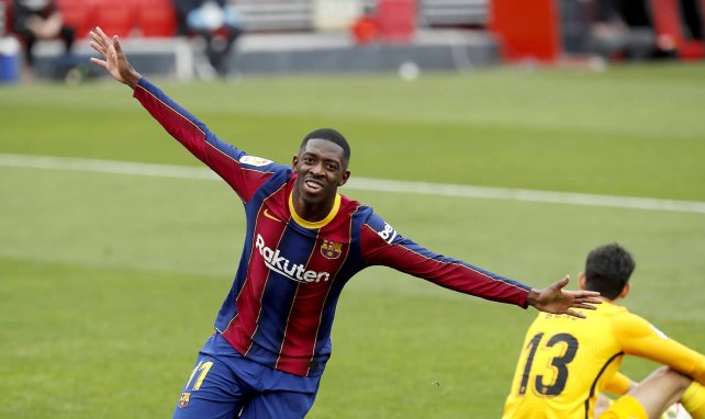 Ousmane Dembélé celebra un gol con el FC Barcelona