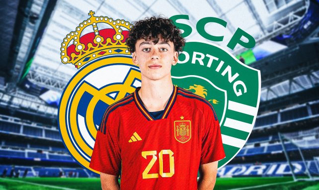 Paulo Iago con los escudos de Real Madrid y Sporting de Portugal