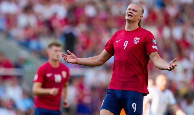 Erling Haaland, durante un choque con Noruega