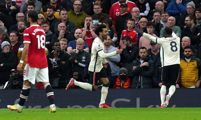 Mohamed Salah celebra una de sus dianas con el Liverpool en Old Trafford