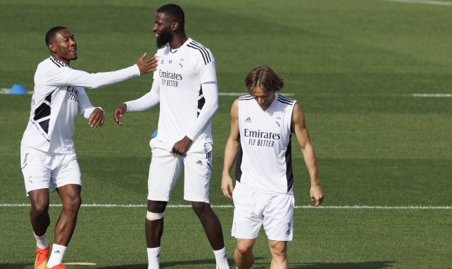 Rüdiger, Alaba y Modric en un entrenamiento del Real Madrid
