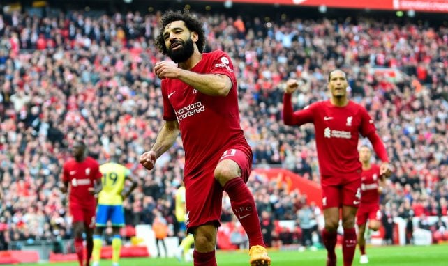 La alegría de Mohamed Salah con el Liverpool