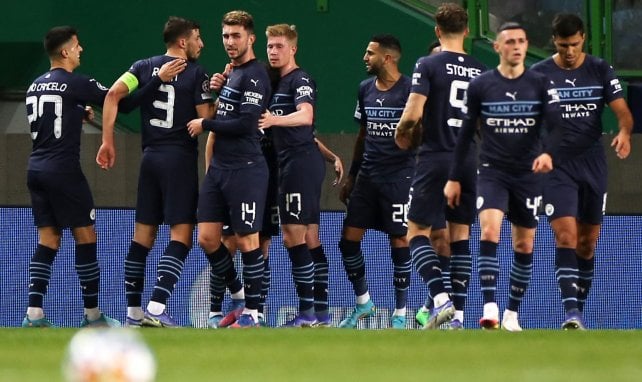 El Manchester City celebra uno de sus goles en el José Alvalade