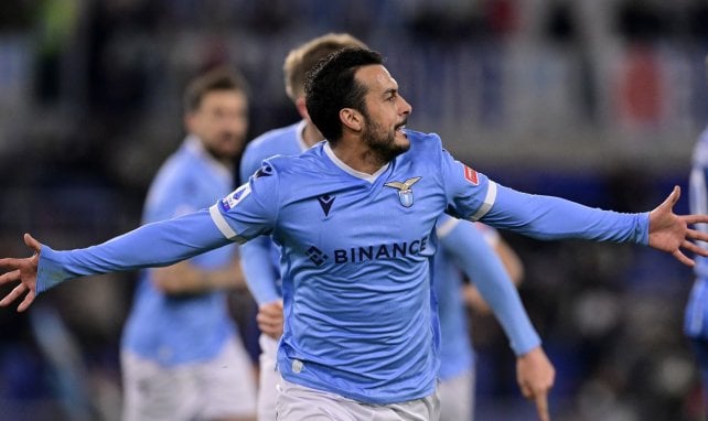 Pedro Rodríguez celebra un gol con la Lazio